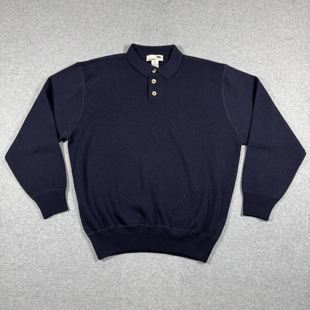 I Levrieri Men's Long Sleeve Polo Sweater L Navy Blue 3 Button